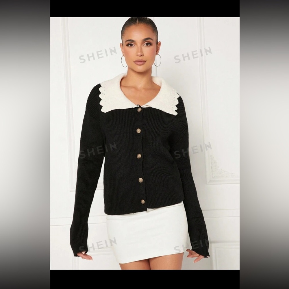 SHEIN Haute Exaggerated Collar Button Cardigan size Small